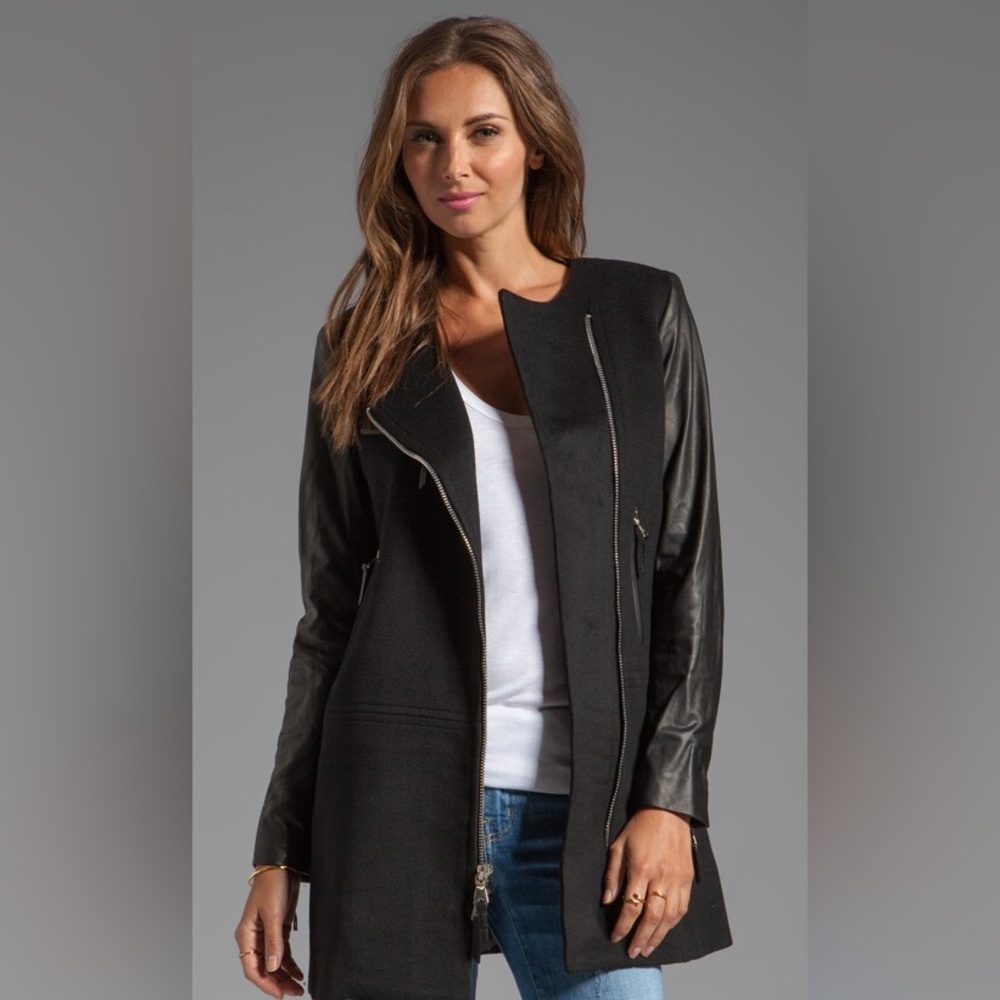 Milly Black Jacket with Leather Sleeves size 0
